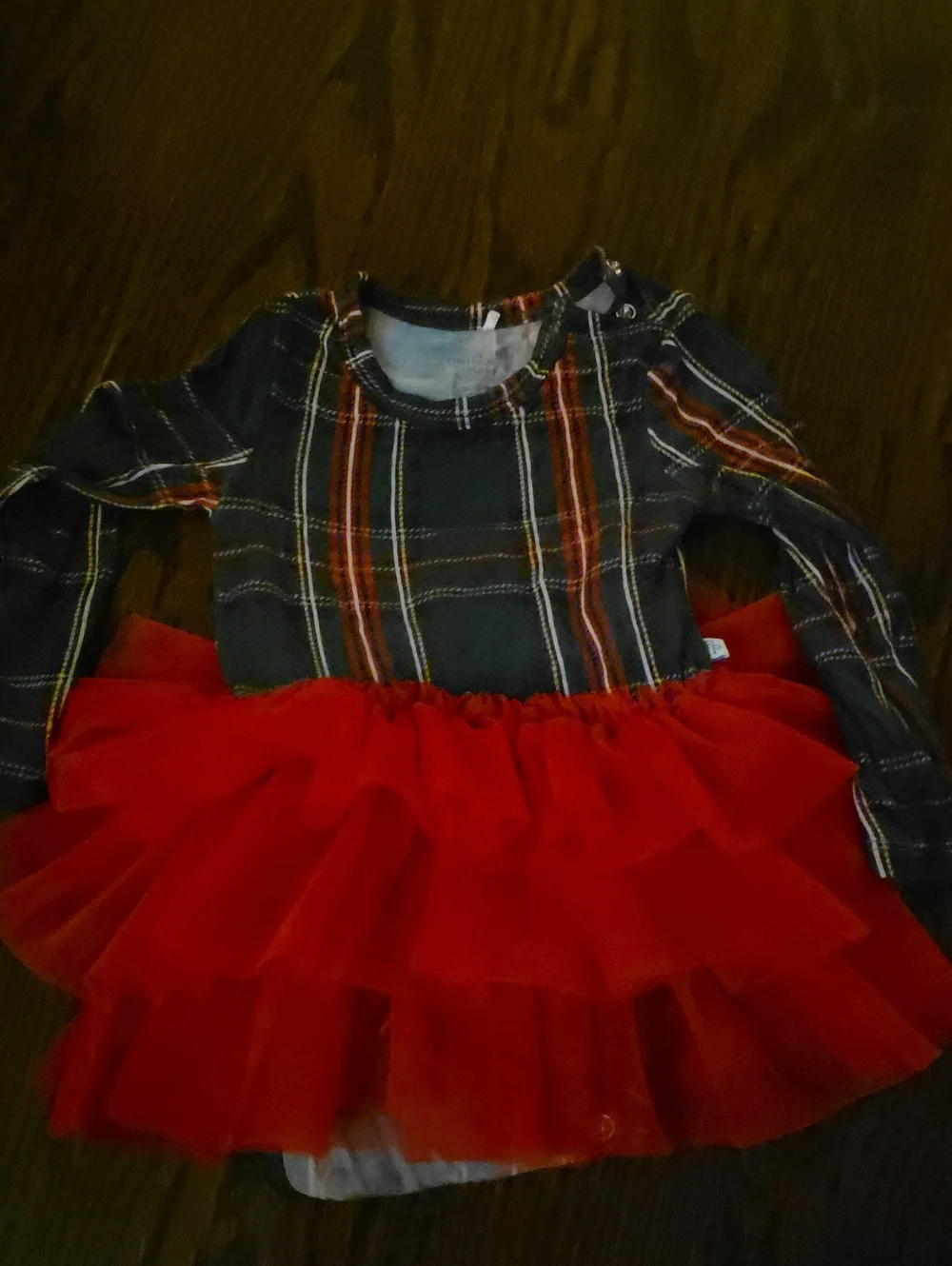 Posh Peanut Black Plaid Top with Bright Red Tulle Tutu